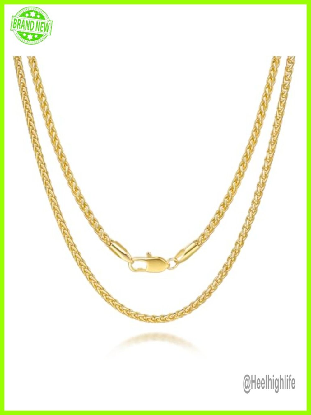 14K Gold Plated Rope Chain Necklace 2.5mm Lobster Clasp